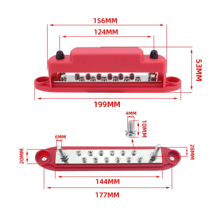 M6 2-post 12-way RV Yacht Terminal Nylon Flame Retardant Busbar, Color: Red - Fuse by PMC Jewellery | Online Shopping South Africa | PMC Jewellery | Buy Now Pay Later Mobicred