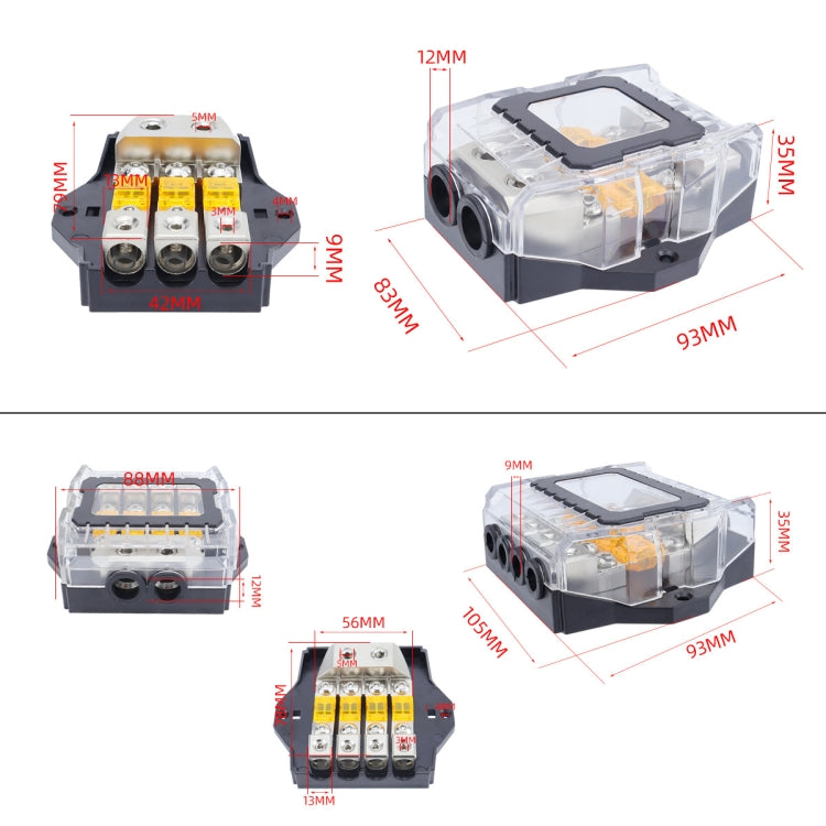 80A Car Audio Amplifier Modified Solid Brass Fuse Holder With Transparent Cover, Specifications: 4-way - Fuse by PMC Jewellery | Online Shopping South Africa | PMC Jewellery | Buy Now Pay Later Mobicred