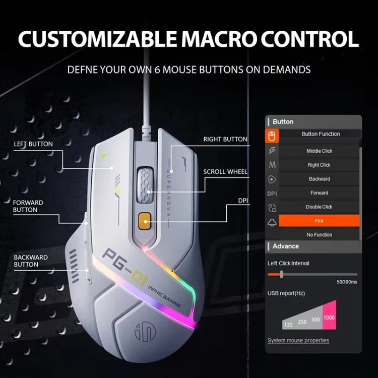 Inphic PG1 RGB Light Emitting Computer Gaming Wired Mouse(White) - Wired Mice by Inphic | Online Shopping South Africa | PMC Jewellery | Buy Now Pay Later Mobicred