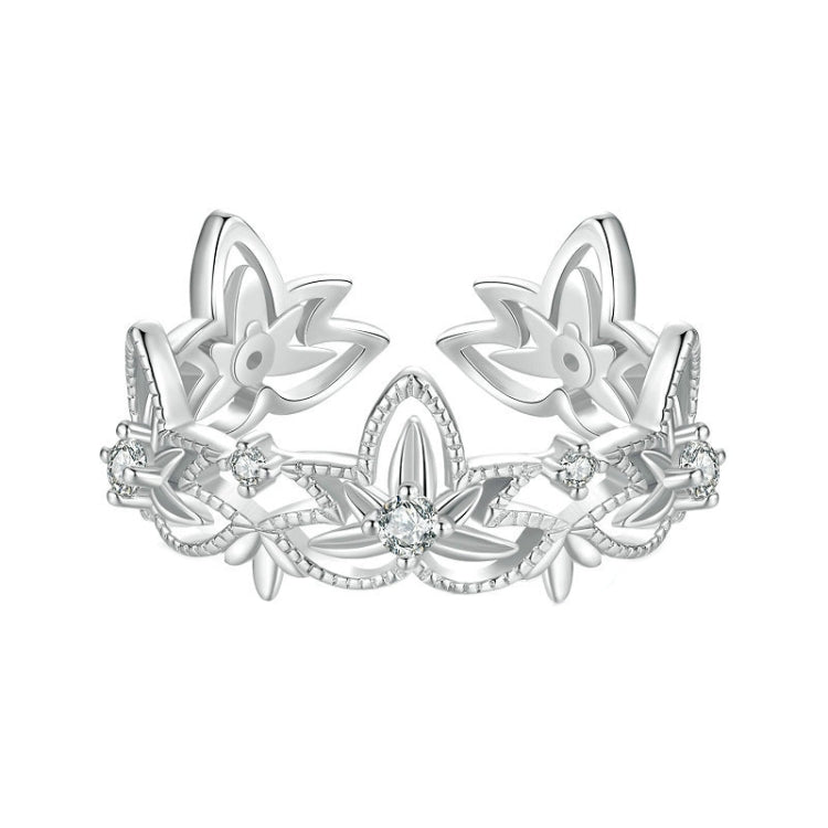 S925 Sterling Silver Hollow Lotus Open Ring Adjustable Flower Ring(BSR602-E) - Rings by PMC Jewellery | Online Shopping South Africa | PMC Jewellery | Buy Now Pay Later Mobicred