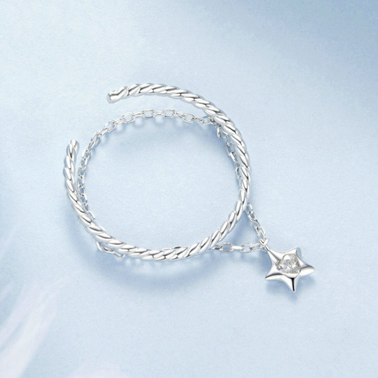 S925 Sterling Silver Chain Tassel Star Open Ring(BSR603-E) - Rings by PMC Jewellery | Online Shopping South Africa | PMC Jewellery | Buy Now Pay Later Mobicred