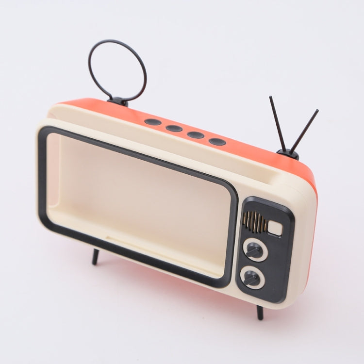 Retro Small TV Desktop Cell Phone Holder With Bluetooth Speaker Player(Orange Black) - Desktop Holder by PMc TechLife | Online Shopping South Africa | PMc TechLife | Buy Now Pay Later Mobicred