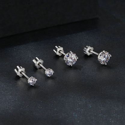 MSE062 S925 Sterling Silver Plated With Platinum Four-Claw Shining Moissanite Earrings, Size: S - Stud Earrings & Earrings by PMC Jewellery | Online Shopping South Africa | PMC Jewellery | Buy Now Pay Later Mobicred