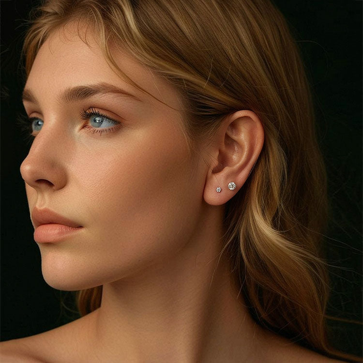 MSE062 S925 Sterling Silver Plated With Platinum Four-Claw Shining Moissanite Earrings, Size: S - Stud Earrings & Earrings by PMC Jewellery | Online Shopping South Africa | PMC Jewellery | Buy Now Pay Later Mobicred