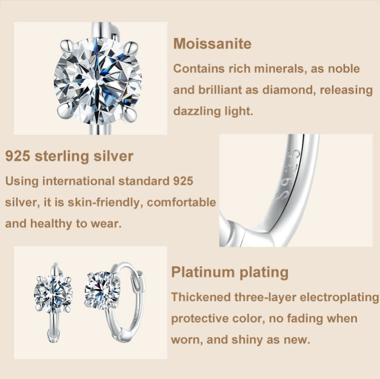 S925 Sterling Silver Platinum-Plated Moissanite Ear Clip Earrings(MSE064) - Stud Earrings & Earrings by PMC Jewellery | Online Shopping South Africa | PMC Jewellery | Buy Now Pay Later Mobicred