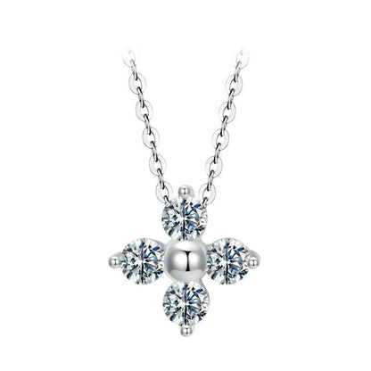 S925 Sterling Silver Plated with Platinum Lucky Four-leaf Clover Moissanite Necklace(MSN038) - Necklaces & Pendants by PMC Jewellery | Online Shopping South Africa | PMC Jewellery | Buy Now Pay Later Mobicred