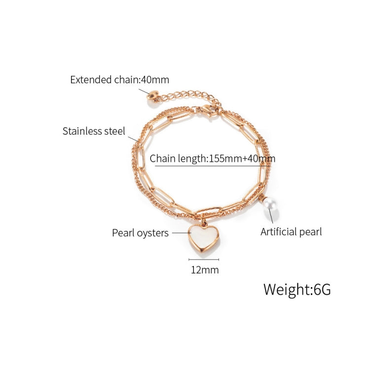 OPK 1106 Cold Style Personalized Double Layer Temperament Peach Heart Pearl Stainless Steel Bracelet, Color: Steel Color - Bracelets by OPK | Online Shopping South Africa | PMC Jewellery | Buy Now Pay Later Mobicred