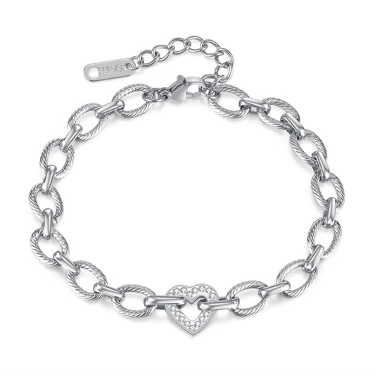 OPK GS1529 Stainless Steel Heart With Zirconia Bracelet, Color: Steel Color - Bracelets by OPK | Online Shopping South Africa | PMC Jewellery | Buy Now Pay Later Mobicred