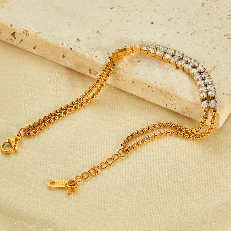 OPK GS1523 Stainless Steel Double Chain Double Row Diamonds Simple Bracelet, Color: Gold - Bracelets by OPK | Online Shopping South Africa | PMC Jewellery | Buy Now Pay Later Mobicred