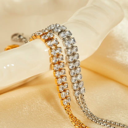 OPK GS1523 Stainless Steel Double Chain Double Row Diamonds Simple Bracelet, Color: Steel Color - Bracelets by OPK | Online Shopping South Africa | PMC Jewellery | Buy Now Pay Later Mobicred