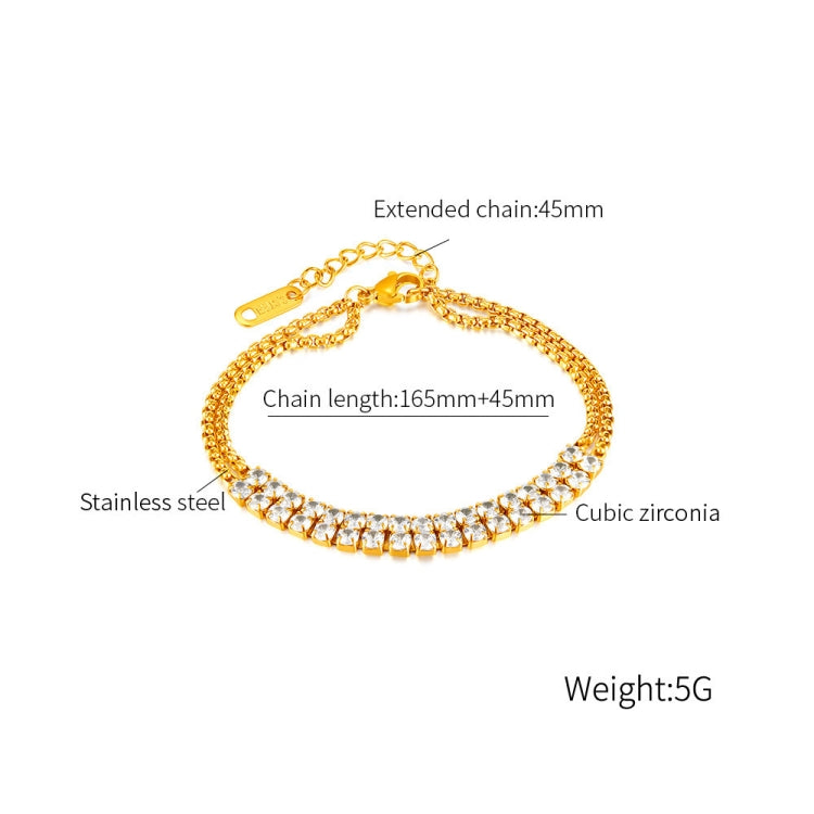 OPK GS1523 Stainless Steel Double Chain Double Row Diamonds Simple Bracelet, Color: Gold - Bracelets by OPK | Online Shopping South Africa | PMC Jewellery | Buy Now Pay Later Mobicred