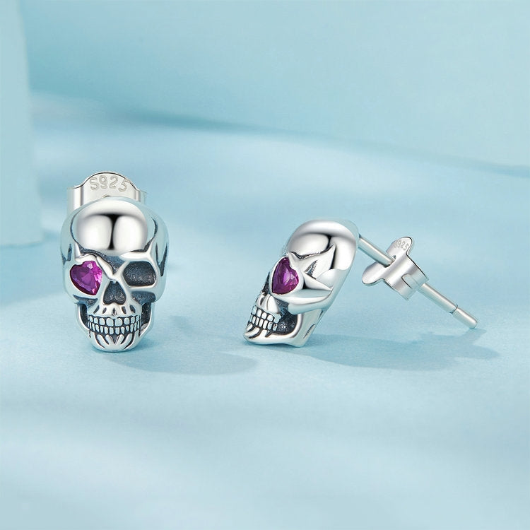 S925 Sterling Silver Oxidized Dark Style Skull Earrings Halloween Earrings(SCE1771) - Stud Earrings & Earrings by PMC Jewellery | Online Shopping South Africa | PMC Jewellery | Buy Now Pay Later Mobicred