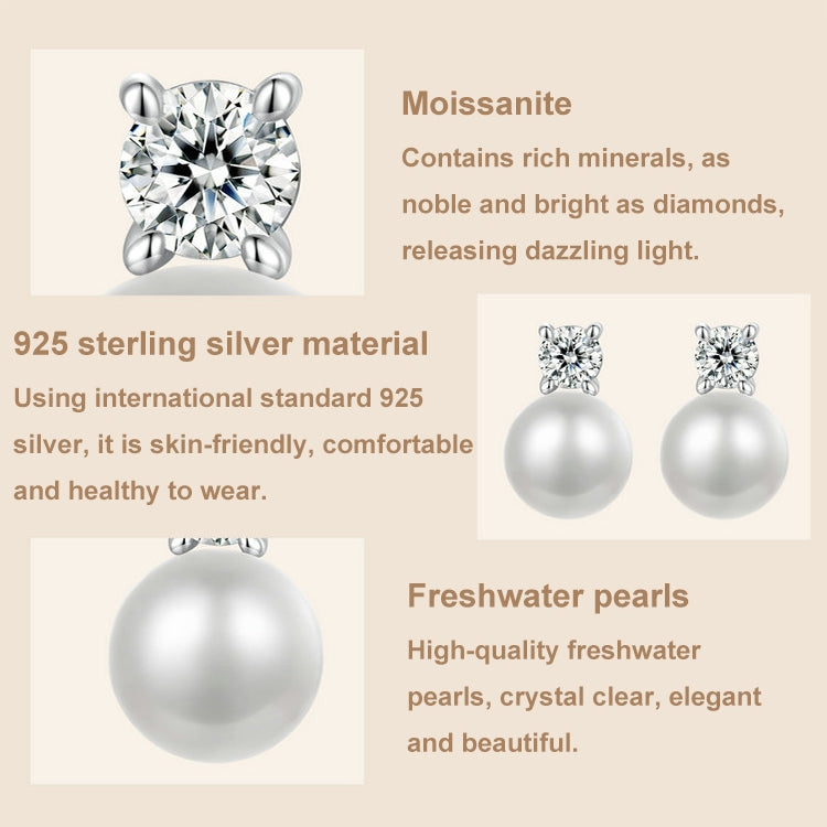 S925 Sterling Silver Platinum-plated Moissanite Pearl Earrings, Size: 0.5 Carat - Stud Earrings & Earrings by PMC Jewellery | Online Shopping South Africa | PMC Jewellery | Buy Now Pay Later Mobicred