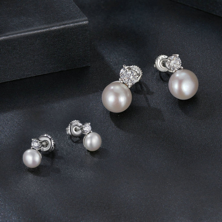 S925 Sterling Silver Platinum-plated Moissanite Pearl Earrings, Size: 0.1 Carat - Stud Earrings & Earrings by PMC Jewellery | Online Shopping South Africa | PMC Jewellery | Buy Now Pay Later Mobicred