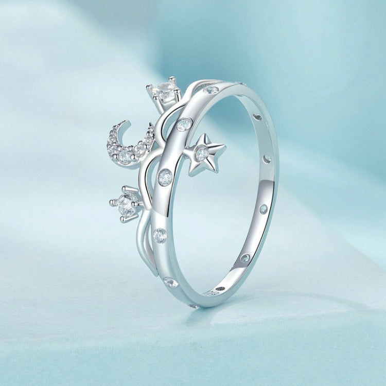 SCR1046 S925 Sterling Silver Platinum-plated Romantic Star and Moon Ring(8) - Rings by PMC Jewellery | Online Shopping South Africa | PMC Jewellery | Buy Now Pay Later Mobicred