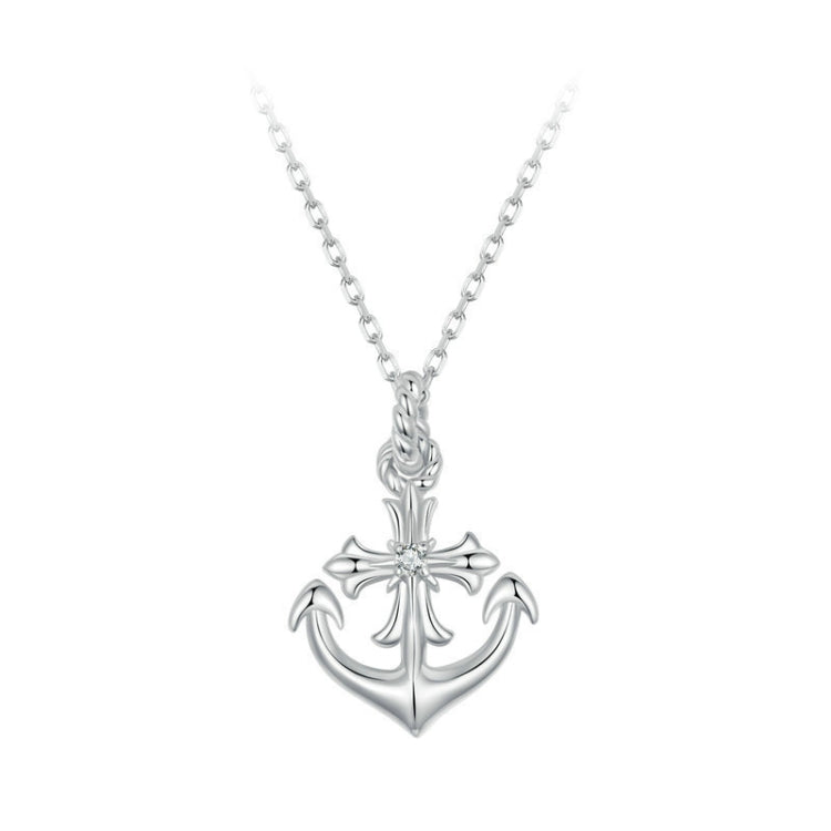 S925 Sterling Silver Plated with Platinum Anchor Pendant Necklace(BSN393) - Necklaces & Pendants by PMC Jewellery | Online Shopping South Africa | PMC Jewellery | Buy Now Pay Later Mobicred