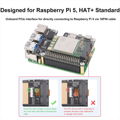 Waveshare For Raspberry Pi 5 PCIe to MiniPCIe / Gigabit Ethernet / USB 3.2 Gen1 HAT, Spec: SIM7600G-H - Raspberry Pi Accessories by Waveshare | Online Shopping South Africa | PMC Jewellery | Buy Now Pay Later Mobicred