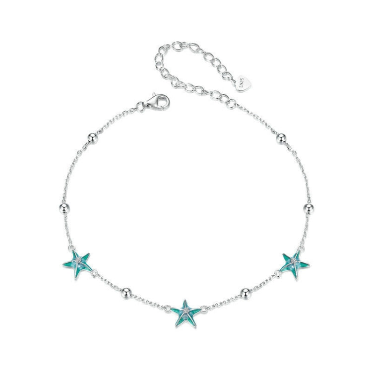 S925 Sterling Silver Platinum-plated Starfish Anklet Foot Ornament(SCT026) - Anklets by PMC Jewellery | Online Shopping South Africa | PMC Jewellery | Buy Now Pay Later Mobicred