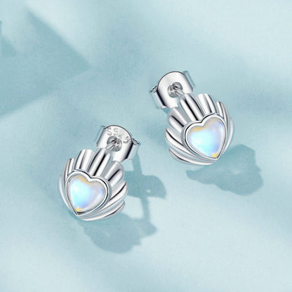 S925 Sterling Silver Platinum-plated Three-dimensional Shell Moonstone Earrings(SCE1763) - Stud Earrings & Earrings by PMC Jewellery | Online Shopping South Africa | PMC Jewellery | Buy Now Pay Later Mobicred