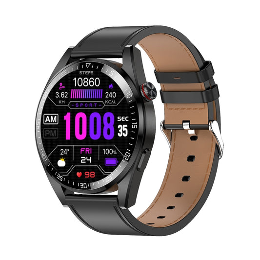 1.43 inch AMOLED Screen Smartwatch Heart Rate Blood Pressure Monitoring Bluetooth Talking Sports Watch, Color: Black Leather Strap - Smart Watches by PMC Jewellery | Online Shopping South Africa | PMC Jewellery | Buy Now Pay Later Mobicred