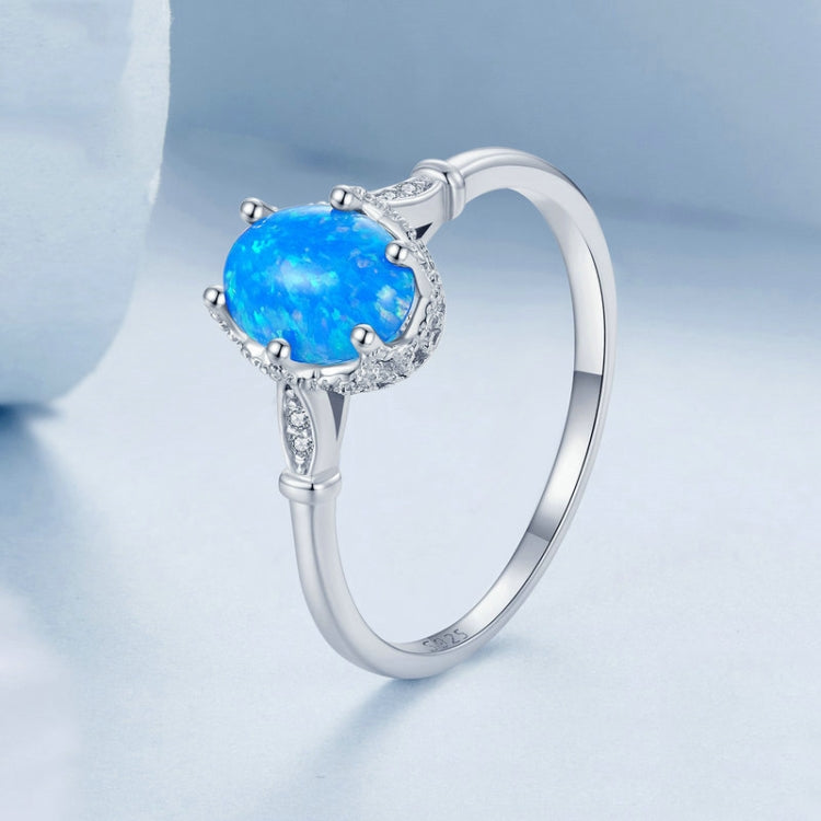 S925 Sterling Silver Ocean Blue Crown Opal Ring, Size: No. 6 - Stud Earrings & Earrings by PMC Jewellery | Online Shopping South Africa | PMC Jewellery | Buy Now Pay Later Mobicred