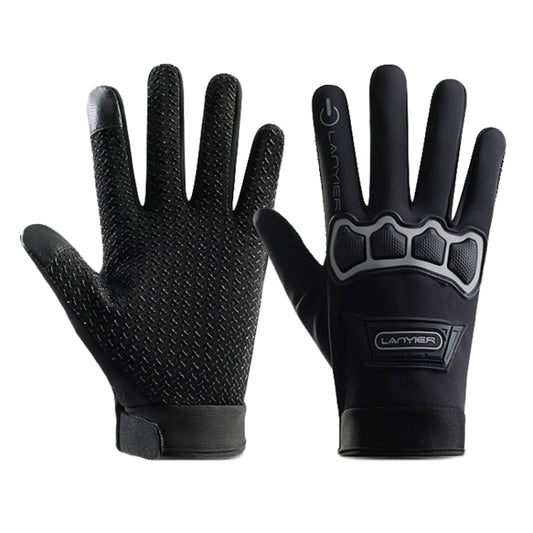 LANYIER Fall Winter Motorcycle Outdoor Riding Gloves Men Velvet Warm Non-slip Touch Screen Windproof Gloves, Size: Average(Gray) - Locomotive Gloves by LANYIER | Online Shopping South Africa | PMC Jewellery | Buy Now Pay Later Mobicred