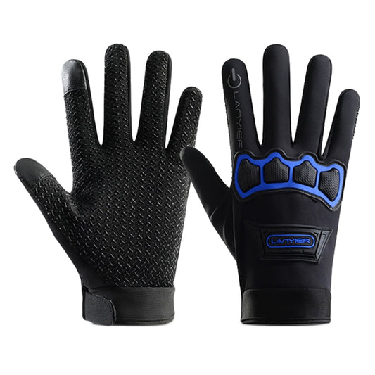 LANYIER Fall Winter Motorcycle Outdoor Riding Gloves Men Velvet Warm Non-slip Touch Screen Windproof Gloves, Size: Average(Blue) - Locomotive Gloves by LANYIER | Online Shopping South Africa | PMC Jewellery | Buy Now Pay Later Mobicred