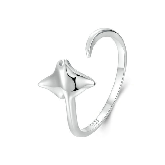 S925 Sterling Silver Platinum-Plated Ocean Manta Ray Adjustable Open Ring(SCR1037-E) - Rings by PMC Jewellery | Online Shopping South Africa | PMC Jewellery | Buy Now Pay Later Mobicred