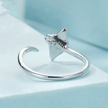 S925 Sterling Silver Platinum-Plated Ocean Manta Ray Adjustable Open Ring(SCR1037-E) - Rings by PMC Jewellery | Online Shopping South Africa | PMC Jewellery | Buy Now Pay Later Mobicred