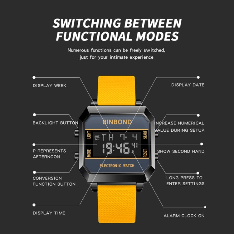 BINBOND D081 30m Waterproof Multifunctional Student Sports Electronic Watch(Blue) - Silicone Strap Watches by BINBOND | Online Shopping South Africa | PMC Jewellery | Buy Now Pay Later Mobicred