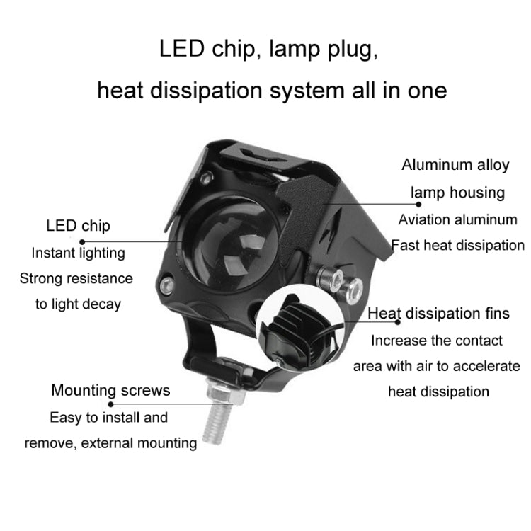 20W Motorcycle LED Headlight Auxiliary Spotlight Lens Dual Color Fog Light(Near Yellow+Far White) - Headlights by PMC Jewellery | Online Shopping South Africa | PMC Jewellery | Buy Now Pay Later Mobicred