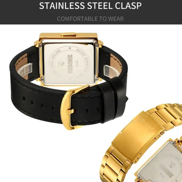 SKMEI Multi-function Letter Display Dial Square Men Electronic Watch, Color: Gold Leather Band - free shipping - PMC TechLife - Order now!