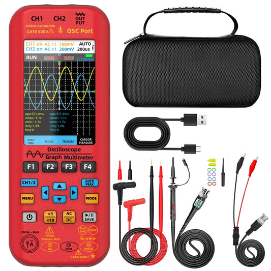 BSIDE O9 Digital Handheld Dual Channel 50MHz Oscilloscope Signal Source Multimeter, Spec: With Single Oscilloscope Probe (Red) - Digital Multimeter by BSIDE | Online Shopping South Africa | PMC Jewellery | Buy Now Pay Later Mobicred