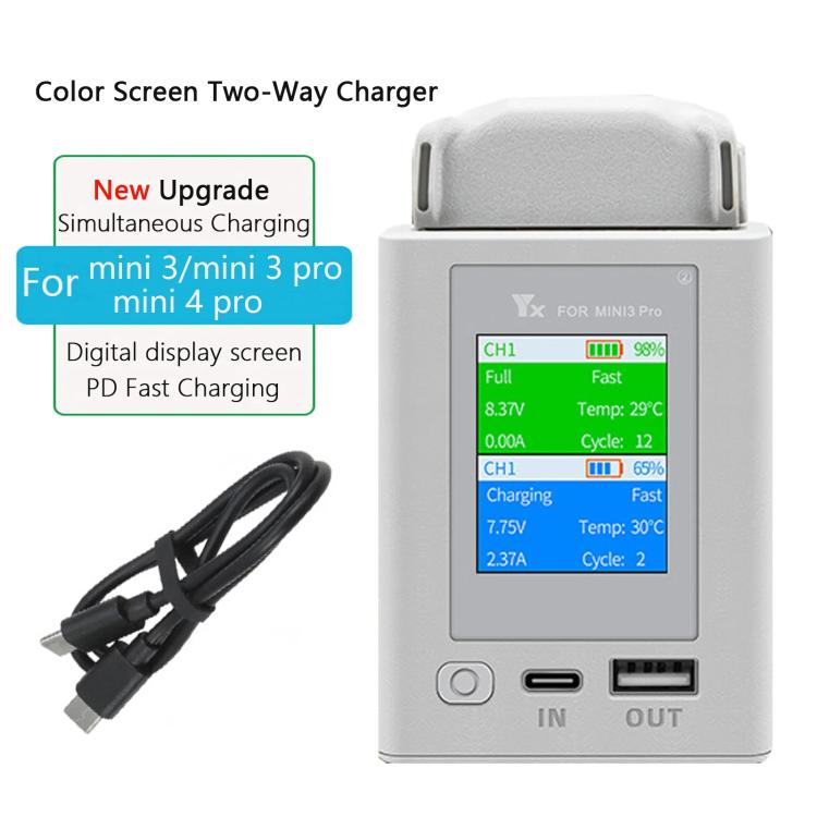 For DJI Mini 4 Pro / Mini 3 Pro / Mini 3 YX Color Screen Dual-way Charger Battery Manager  With 65W US Plug - free shipping - PMC TechLife - Order now!