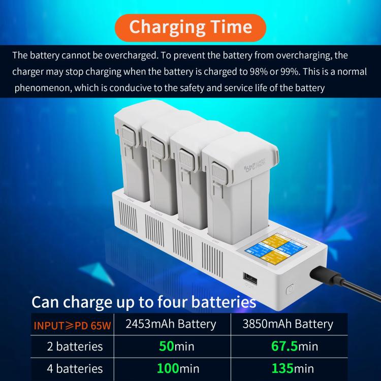 For DJI Mini 4 Pro / Mini 3 Pro / Mini 3 YX Four-Way Color Screen Charger Battery Manager(Light Gray) - free shipping - PMC TechLife - Order now!