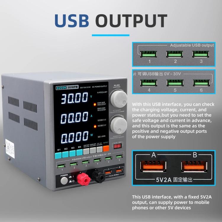 SUGON 3010PM 150W 30V 10A 4 Digital Display Cell Phone Repair Power Meter US Plug - free shipping - PMC TechLife - Order now!