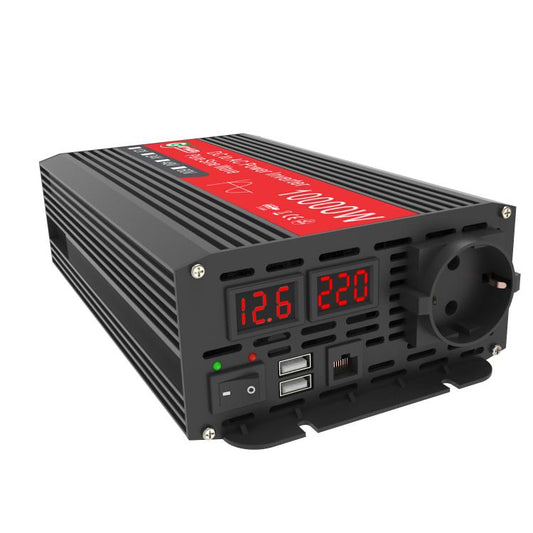 Gurxun 1500W Dual USB Fast Charger Dual Digital Display Pure Sine Wave Inverter, Spec: EU Plug 12V To 220V - Pure Sine Wave by Gurxun | Online Shopping South Africa | PMC Jewellery | Buy Now Pay Later Mobicred