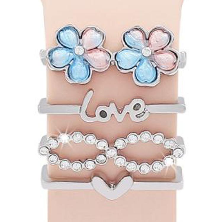 4pcs / Set 22mm Width Smart Watch Silicone Band Decorative Ring Metal Accessories(Flower Silver) - Watch Decorations by PMC TechLife | Online Shopping South Africa | PMC TechLife | Buy Now Pay Later Mobicred