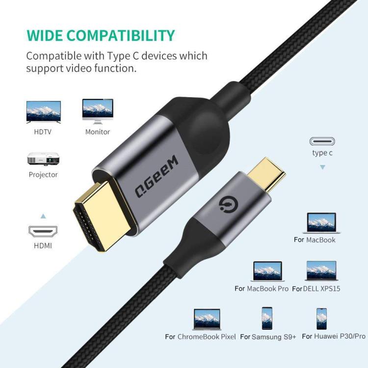 QGeeM USB-C/Type-C To HDMI Cable 4K 30Hz For Screen Mirroring & Extended Display, Cable Length: 1.2m - free shipping - PMC TechLife - Order now!