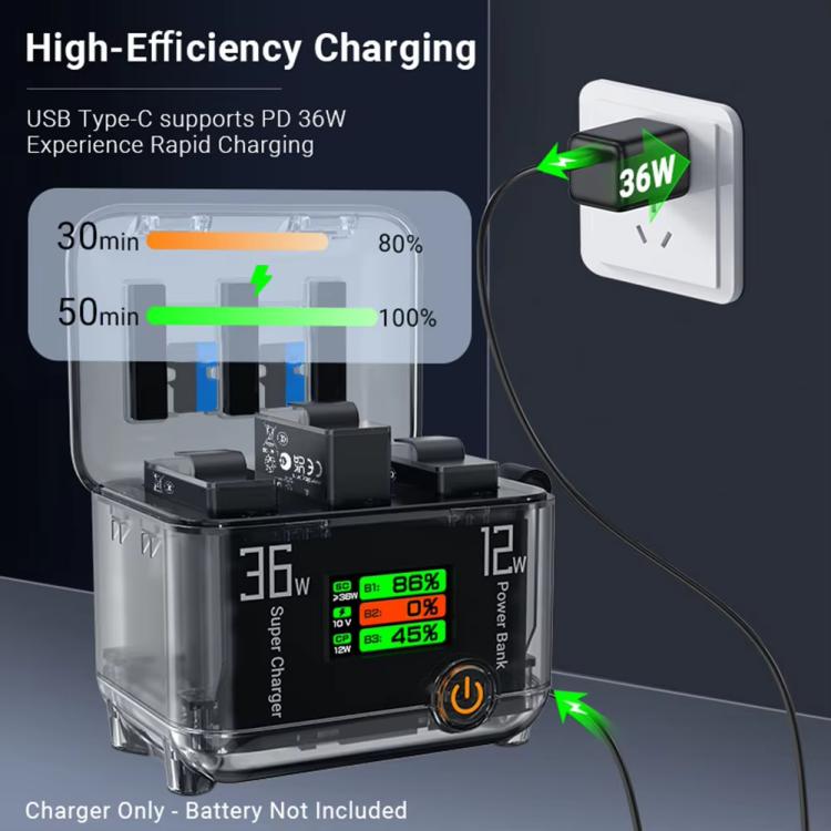 CYNOVA Fast Charging Hub for DJI Osmo 360/Action 5 Pro/4/3 With 1.14 inch TFT LCD Display(Translucent) - free shipping - PMC TechLife - Order now!