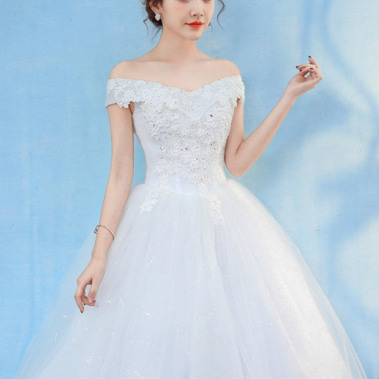 Retro Elegant Off Shoulder LaceThin Court Neat Princess Wedding Dress, Size:XL(White) - Wedding Dress by PMC Jewellery | Online Shopping South Africa | PMC Jewellery