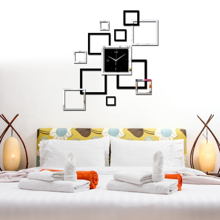 Living Room Wall Clock Creative Clock Acrylic DIY Mirror Wall Stickers Decorative Black Silver Square DIY Clock - Wall Clock by PMC TechLife | Online Shopping South Africa | PMC TechLife