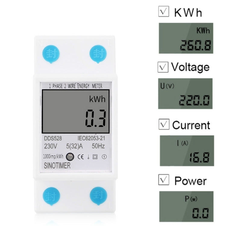 DDS528 5-32A 230V 50Hz Single-phase Household DIN Rail Electronic Multi-function Energy Meter - Current & Voltage Tester by PMC Jewellery | Online Shopping South Africa | PMC Jewellery