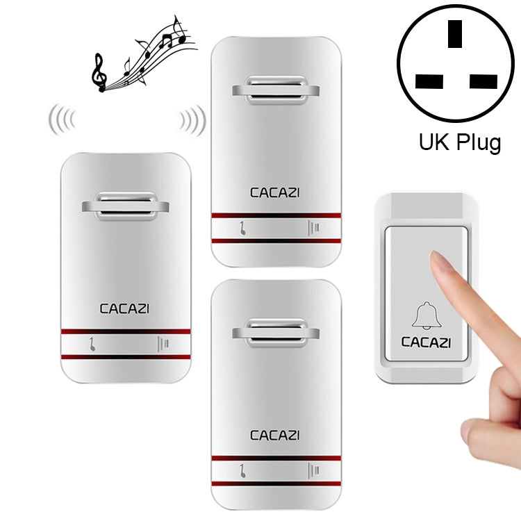 CACAZI V027G One Button Three Receivers Self-Powered Wireless Home Kinetic Electronic Doorbell, UK Plug - Wireless Doorbell by CACAZI | Online Shopping South Africa | PMC Jewellery | Buy Now Pay Later Mobicred