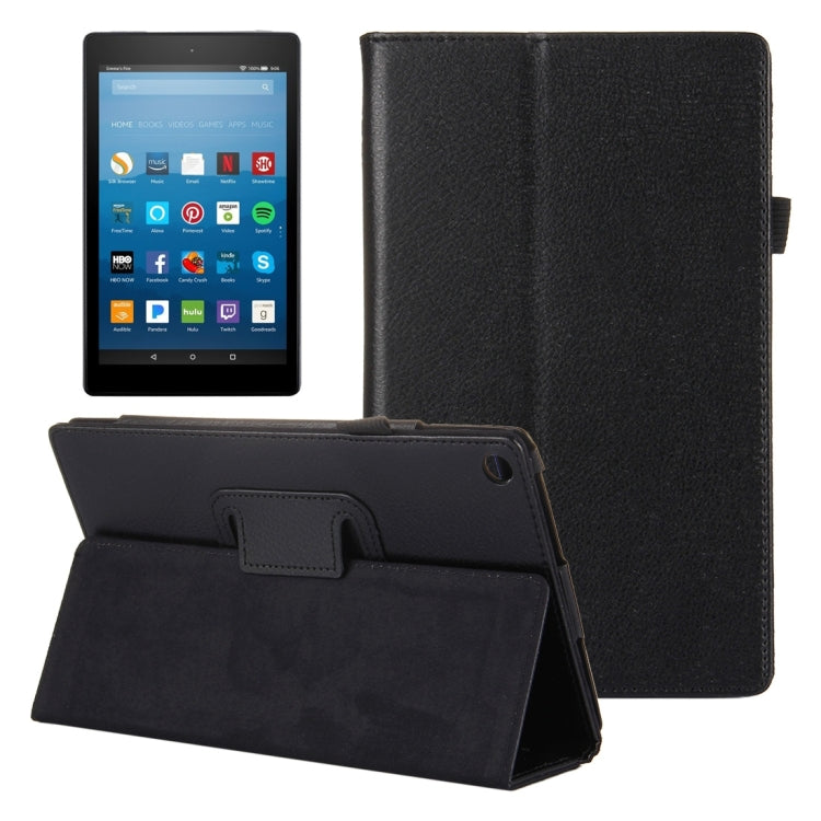 For Amazon Kindle Fire HD8 (2017) Litchi Texture Horizontal Flip Leather Case with Holder(Black) - Amazon by PMC TechLife | Online Shopping South Africa | PMC TechLife
