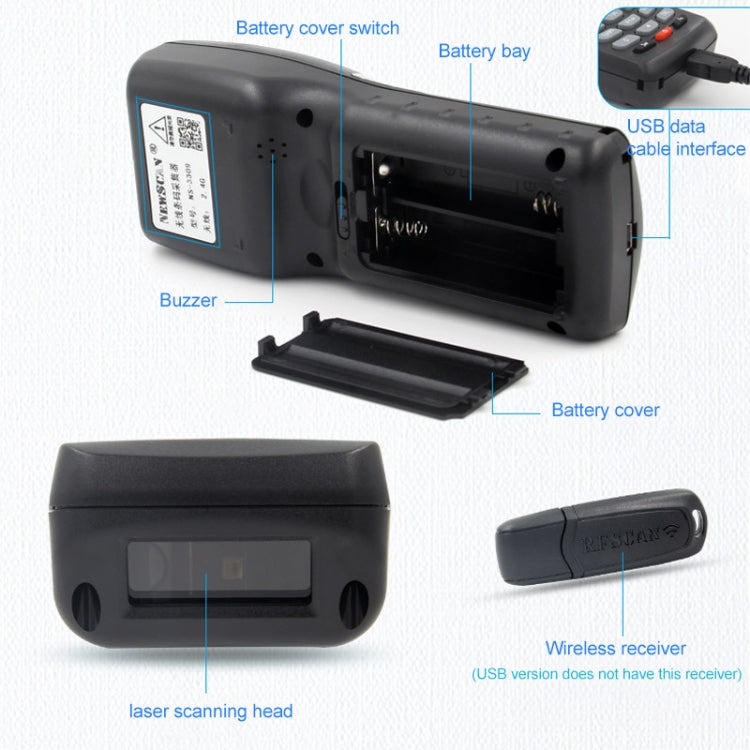 NEWSCAN NS3309 One-dimensional Red Light USB + Wireless Barcode Scanner Collector - free shipping - PMC Jewellery - Order now!