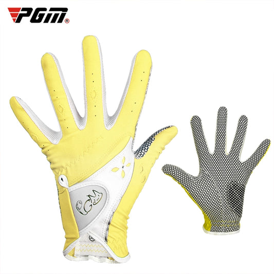 PGM One Pair Golf Non-Slip PU Leather Gloves for Women (Color:Yellow Size:18) - Safety Gloves by PGM | Online Shopping South Africa | PMC Jewellery | Buy Now Pay Later Mobicred