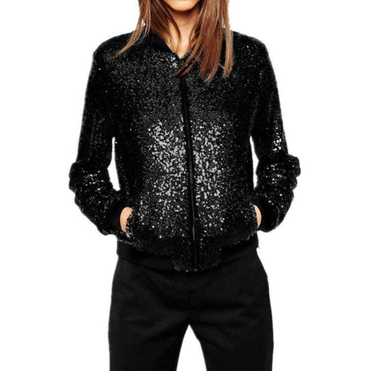 Women Wild Casual Sequin Jacket Short Coat (Color:Black Size:S) - Jacket & Loose Coat by PMC Jewellery | Online Shopping South Africa | PMC Jewellery