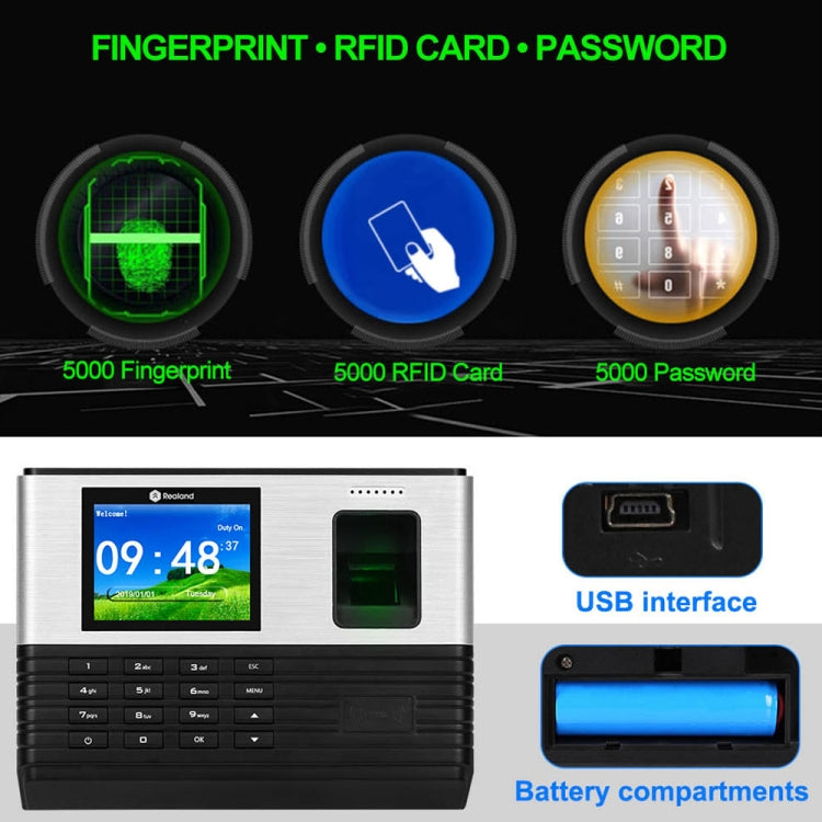 Realand AL355 Fingerprint Time Attendance with 2.8 inch Color Screen & ID Card Function & WiFi - free shipping - PMC TechLife - Order now!
