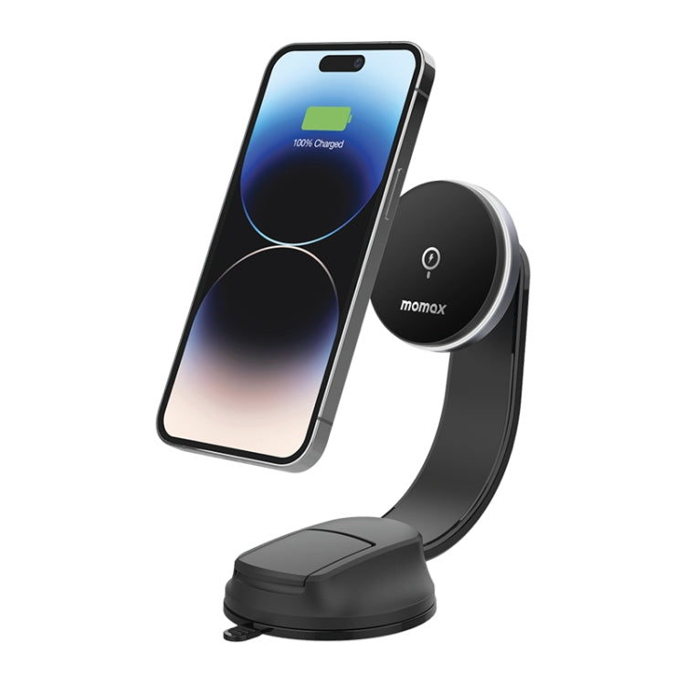 MOMAX CM25B Magnetic Wireless Charger Car Suction Cup Phone Holder - Wireless Charger Holders by MOMAX | Online Shopping South Africa | PMC Jewellery | Buy Now Pay Later Mobicred